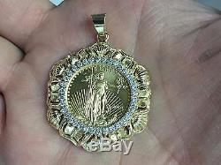 22kt Fine Gold 1/4 Oz Lady Liberty Coin With. 85tcw Diamonds-14kt Frame Pendant