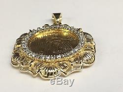 22kt Fine Gold 1/4 Oz Lady Liberty Coin With. 85tcw Diamonds-14kt Frame Pendant