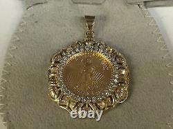 22kt Fine Gold 1/4 Oz Lady Liberty Coin With. 85tcw Diamonds-14kt Frame Pendant