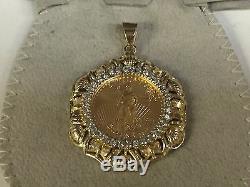 22kt Fine Gold 1/4 Oz Lady Liberty Coin With. 85tcw Diamonds-14kt Frame Pendant