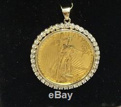 22kt Fine Gold 1 Oz Lady Liberty Coin With 1.4 Tcw Diamonds-14kt Frame Pendant