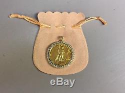 22kt Fine Gold 1 Oz Lady Liberty Coin With 1.4 Tcw Diamonds-14kt Frame Pendant