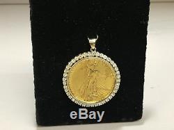 22kt Fine Gold 1 Oz Lady Liberty Coin With 1.4 Tcw Diamonds-14kt Frame Pendant