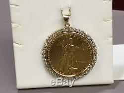 22kt Fine Gold 1 Oz Lady Liberty Coin With 1.4 Tcw Diamonds-14kt Frame Pendant