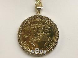 22kt Fine Gold 1 Oz Lady Liberty Coin With 1.4 Tcw Diamonds-14kt Frame Pendant