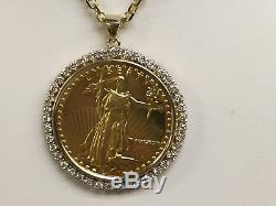 22kt Fine Gold 1 Oz Lady Liberty Coin With 1.4 Tcw Diamonds-14kt Frame Pendant