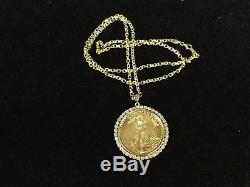 22kt Fine Gold 1 Oz Lady Liberty Coin With 1.4 Tcw Diamonds-14kt Frame Pendant