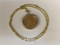 22kt Fine Gold 1 Oz Lady Liberty Coin With 1.4 Tcw Diamonds-14kt Frame Pendant