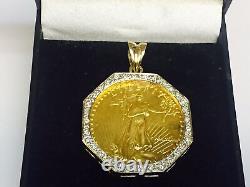 22kt Fine Gold 1 Oz Lady Liberty Coin With 1.87 Tcw Diamonds-14kt Frame Pendant