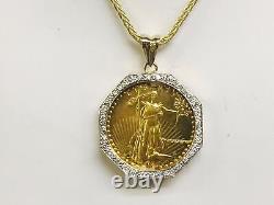 22kt Fine Gold 1 Oz Lady Liberty Coin With 1.87 Tcw Diamonds-14kt Frame Pendant