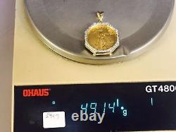 22kt Fine Gold 1 Oz Lady Liberty Coin With 1.87 Tcw Diamonds-14kt Frame Pendant