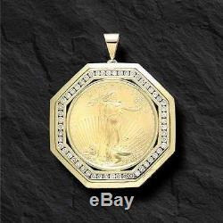 22kt Fine Gold 1 Oz Lady Liberty Coin With 2.1 Tcw Diamonds-14kt Frame Pendant