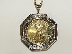 22kt Fine Gold 1 Oz Lady Liberty Coin With 2.1 Tcw Diamonds-14kt Frame Pendant