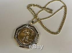 22kt Fine Gold 1 Oz Lady Liberty Coin With 2.1 Tcw Diamonds-14kt Frame Pendant
