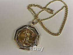 22kt Fine Gold 1 Oz Lady Liberty Coin With 4.1 Tcw Diamonds-14kt Frame Pendant