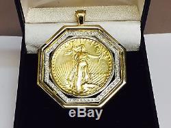 22kt Fine Gold 1 Oz Lady Liberty Coin With. 65 Tcw Diamonds-14kt Frame Pendant