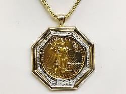 22kt Fine Gold 1 Oz Lady Liberty Coin With. 65 Tcw Diamonds-14kt Frame Pendant