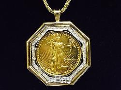 22kt Fine Gold 1 Oz Lady Liberty Coin With. 65 Tcw Diamonds-14kt Frame Pendant