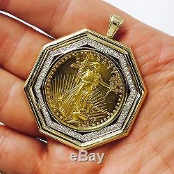 22kt Fine Gold 1 Oz Lady Liberty Coin With. 65 Tcw Diamonds-14kt Frame Pendant