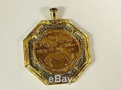 22kt Fine Gold 1 Oz Lady Liberty Coin With. 65 Tcw Diamonds-14kt Frame Pendant