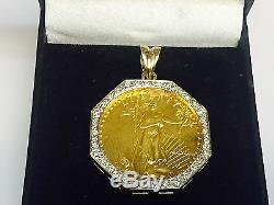 22kt Fine Gold 1 Oz Lady Liberty Coin With. 87 Tcw Diamonds-14kt Frame Pendant