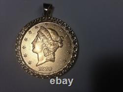 22kt Fine Gold 1 Oz Us Old Coin With 14kt Greek Key Frame Pendant