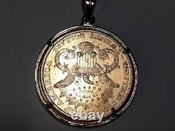 22kt Fine Gold 1 Oz Us Old Coin With 14kt Greek Key Frame Pendant