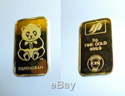 24K China PANDA 5 Gram Gold Bar 999.9 Fine Coin Pandagram Bear -RARE BULLION