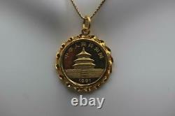 24K Fine Gold. 999 1991 10 Yuan 1/10 oz. Gold Panda Coin Pendant 24K Bezel Frame