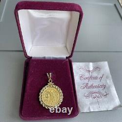 24K Fine Gold American Bullion 1/10 Oz & 14k Coin Bezel Rope Pendant Necklace