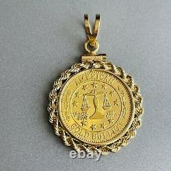 24K Fine Gold American Bullion 1/10 Oz & 14k Coin Bezel Rope Pendant Necklace