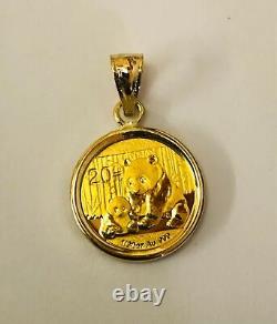 24K Fine Gold CHINESE PANDA BEAR COIN in14K Solid Yellow Gold Coin Charm Pendant