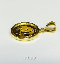 24K Fine Gold CHINESE PANDA BEAR COIN in14K Solid Yellow Gold Coin Charm Pendant