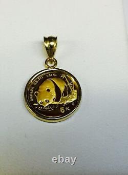 24K Fine Gold CHINESE PANDA BEAR COIN in14K Solid Yellow Gold Coin Charm Pendant