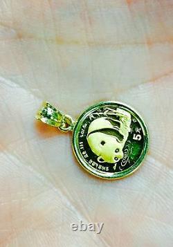 24K Fine Gold CHINESE PANDA BEAR COIN in14K Solid Yellow Gold Coin Charm Pendant