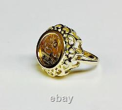 24KT Fine Gold Chinese Panda Bear Coin in 14KT Solid Yellow Gold Ring