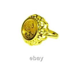 24KT Fine Gold Chinese Panda Bear Coin in 14KT Solid Yellow Gold Ring