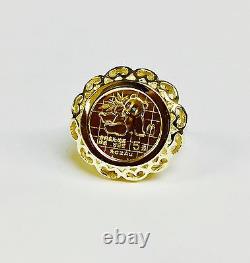 24KT Fine Gold Chinese Panda Bear Coin in 14KT Solid Yellow Gold Ring