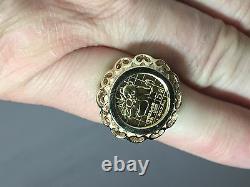 24KT Fine Gold Chinese Panda Bear Coin in 14KT Solid Yellow Gold Ring