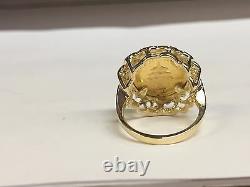 24KT Fine Gold Chinese Panda Bear Coin in 14KT Solid Yellow Gold Ring