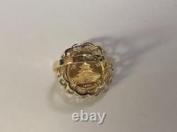 24KT Fine Gold Chinese Panda Bear Coin in 14KT Solid Yellow Gold Ring