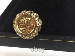 24KT Fine Gold Chinese Panda Bear Coin in 14KT Solid Yellow Gold Ring