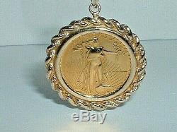 24k. 999 Fine Gold 1/10 Oz $5 Eagle Coin 14k Yellow Gold Frame Pendant Charm