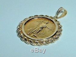 24k. 999 Fine Gold 1/10 Oz $5 Eagle Coin 14k Yellow Gold Frame Pendant Charm