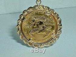 24k. 999 Fine Gold 1/10 Oz $5 Eagle Coin 14k Yellow Gold Frame Pendant Charm