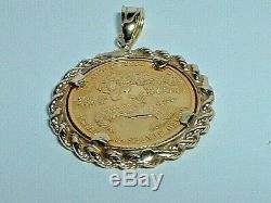 24k. 999 Fine Gold 1/10 Oz $5 Eagle Coin 14k Yellow Gold Frame Pendant Charm