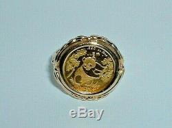 24k. 999 Fine Gold 1992 1/20 Oz Panda Coin In 14k Yellow Gold Ring