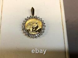 24k Fine Gold 1/10 Oz Chinese Panda Coin With. 50 Tcw Diamonds-14k Frame Pendant