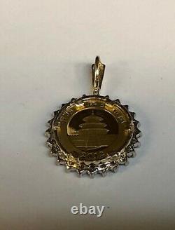 24k Fine Gold 1/10 Oz Chinese Panda Coin With. 50 Tcw Diamonds-14k Frame Pendant