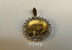 24k Fine Gold 1/10 Oz Chinese Panda Coin With. 50 Tcw Diamonds-14k Frame Pendant